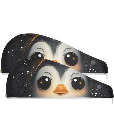 Buy Cute Penguin Starry Night Hair Towel 2 Pack - Super Absorbent Quick Dry Hair Turbans for Women & Girls - Buy Online on GoSupps.com