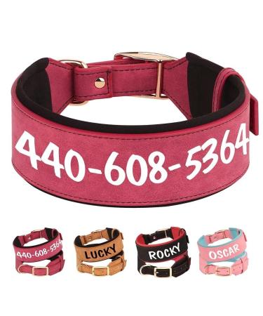 Pet artist custom PU leather padded dog collar for medium large breeds dogs with red dog hall and personalized with a big name and heavy duty hardware red l l: Neck 43-51cm width 4cm red red