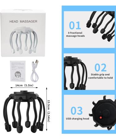 Recharged Black Scalp Massager - 8 Vibrating Contacts for Stress Relief & Relaxation - Perfect for Quick Sleep - Buy Online on GoSupps.com