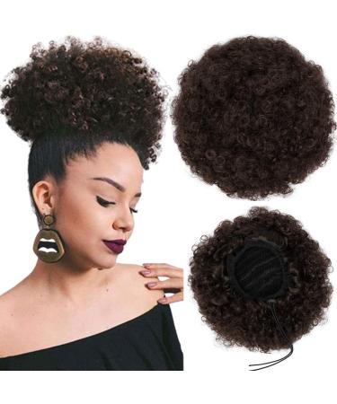 Synthetic Afro Puff Drawstring Ponytail Short Kinky Curly Hair Bun Extension Donut Chignon Hairpieces Wig Updo Hair Extensions Clip in Bun Ponytail Extensions Large Size 4#(90g)