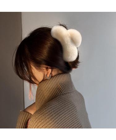 Fluffy Hair Clips 5.1 Inch Large Strong Hold Fuzzy Claw Clip for Thick Hair Nonslip Winter Half Bun Hairpins Hair Jaw Clips Beige Fluffy Hair Clip - Buy Online on GoSupps.com