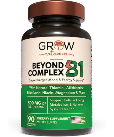 grow vitamin Beyond B1 Complex - Allithiamine Natural Vitamin B1 Supplement with Essential B-Vitamins, Thiamin, Niacin, Biotin, Magnesium & More - Supports Energy, Mood & Nervous System - 90 Capsules - Buy Online on GoSupps.com