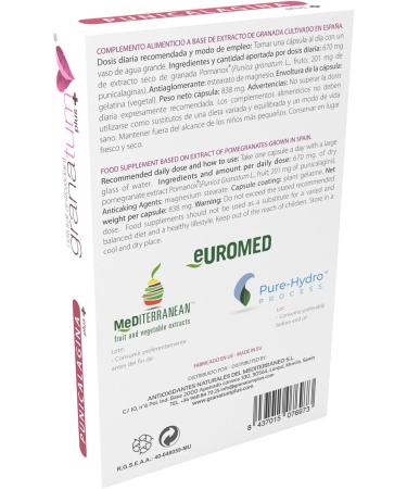 Granatum Plus - Punicalagina Plus - Food Supplement - Pomegranate Extract - Antioxidant Supplement - Digestion and Metabolism - Skin Care - Made in Spain - 1 Box of 28 Tablets - Buy Online on GoSupps.com