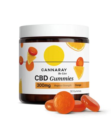 Cannaray CBD Gummies 300mg | Regular Strength | Delicious Natural Orange | Vegan THC-Free & GMO-Free (30 Gummies)