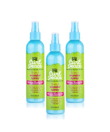 Just For Me Curl Peace 5-In-1 Wonder Spray (3 Pack) - Detangles Nourishes Heat-Protects Reduces Frizz Adds Shine Contains Flaxseed Avocado Oil Castor Oil No Animal Testing 8 oz