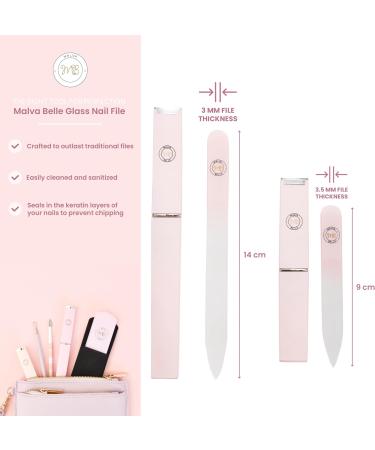 Malva Belle Best Crystal Glass Nail File for Women x2 - Nail File & Travel Case - Nail File Set - Heavy Duty Nail File for Natural Nails - Professional Nail Shaper - Nail Essentials - Pink 3mm Light Pink X2 3mm - Buy Online on GoSupps.com