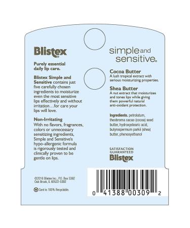 Blistex Simple & Sensitive Lip Balm - Hypo-Allergenic Moisturizer 12 Pack Shea & Cocoa Butter Dry Lips Care - Buy Online on GoSupps.com