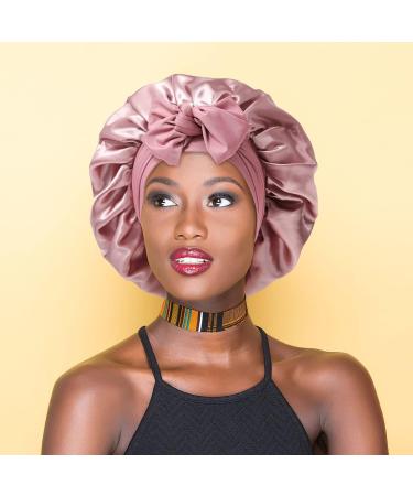 AWAYTR 2 Layered Satin Bonnet for Women Tie Band Hair Bonnet for Sleeping Silk Sleeping Cap with 3PCS Hair Scrunchies (Dust Rose(Bonus 3 Hair scrunchies)) - Buy Online on GoSupps.com