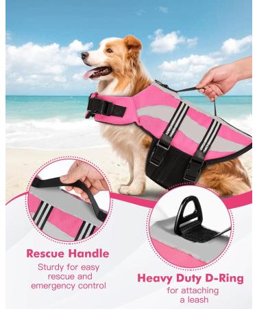 Petbank Adjustable Dog Life Jacket | Reflective Pet Swimming Vest for Small Medium & Large Dogs | Buoyant & Safe Dog Life Vest - M Pink - Buy Online on GoSupps.com