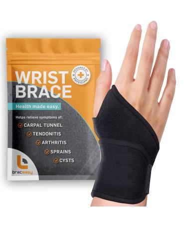 BracEasy Wrist Brace: Left & Right Hand Wrist Brace/Wrist Support Wrist Wraps - Carpal Tunnel Wrist Brace for Night Support - Wrist Brace for Wrist Pain  Hand Brace  Wrist Guard  Black  Single  Black - Single