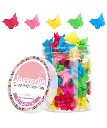 JASVERLIN Colorful Mini Butterfly Hair Clips Y2K 90s Cute Hair Clips Claw No Slip Hair Accessories for Women Girls Kids Thin Thick Curly Hair 50 pcs 5 Assorted Colors Bulk Set (Basic Color)