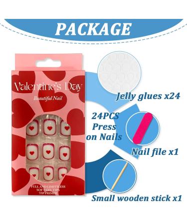 24 Pcs Valentine's Day Press-On Nails | Red Heart Ballerina Acrylic Full Cover | Perfect for Women & Girls - Buy Online on GoSupps.com