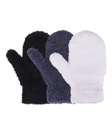 3 Pairs Baby Mittens Winter Toddler Mittens Kids Winter School Gloves Soft Knit Stretch Mittens for Baby Children Boys Girls 5-10 Years Black White Dark Gray