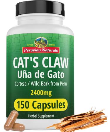 Peruvian Naturals Cat's Claw Herbal Supplement Uña de Gato 2400mg per serving of Vegan - 100% Natural Cats Claw Bark Grown in Peru - 150 capsules 