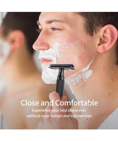 Men's Double Edge Safety Razor - Matte Black Thick Short Handle 10 Blades Portable Travel Size Smooth Closed Shave - Buy Online on GoSupps.com