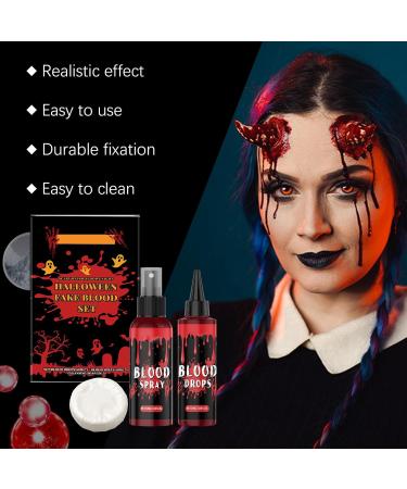  Rubu22a Halloween Artificial Blood Kit - 50ml Fresh Artificial Blood + 50ml Dark Red Theatre Blood - Artificial Blood - Washable - For Halloween Zombie Vampire Wounds (50ml + 50ml) - Buy Online on GoSupps.com