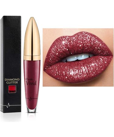 18 Colors Diamond Long Lasting Shiny Lipstick,Metallic Liquid Lipstick,Easy to Apply and Clean,Long Lasting and Waterproof,Non-Stick Diamond Shiny Lip Glaze