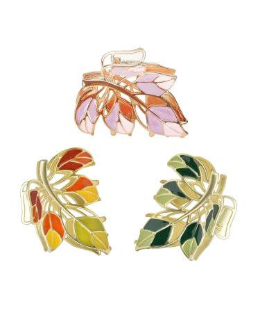 Yonchic 3-Piece Floral Metal Hair Clips  Tulip Orchids Sunflower Hair Claw for Thin/Medium Thick Hair Claws  Elegant Barrettes Strong Hold Hair Clamps Non Slip Cute Hair Catch Clip Accessories 3-Color Leaves