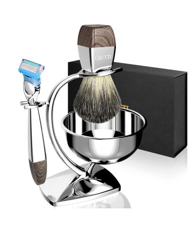 Grutti razor gift for men manual shaving set with a razor plane stand and razor shell and roof hair razor brush and razor (compatible with fusion 5) razor plane set men fusion 5 set wood - Buy Online on GoSupps.com