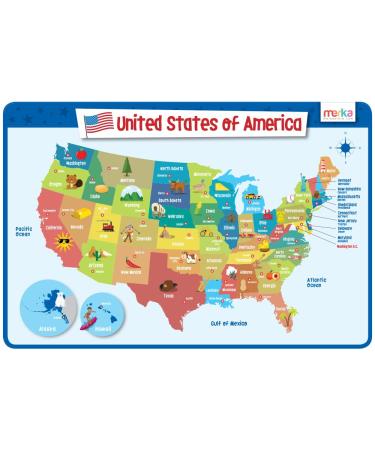 merka Kids Placemat Silicone Placemat Map Placemats for Kids Reusable US Geography Map and The Capitals of All 50 States Us Map