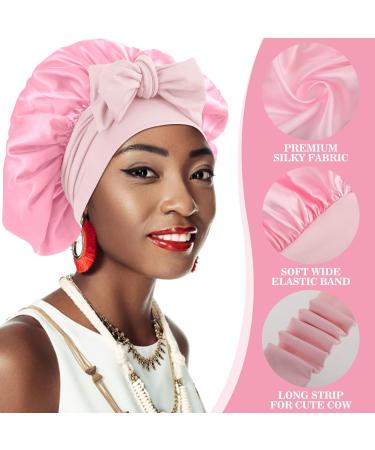 Abeillo Silk Sleep Bonnet for Women - Adjustable Satin Night Cap for Curly Hair - Pink - Buy Online on GoSupps.com