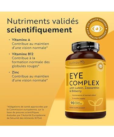Lutein Natural Eye Supplement 90 Vegan Capsules - Zeaxanthin Bilberry Extract Vitamins A B12 & Zinc - Support Normal Vision | Nutravita UK - Buy Online on GoSupps.com