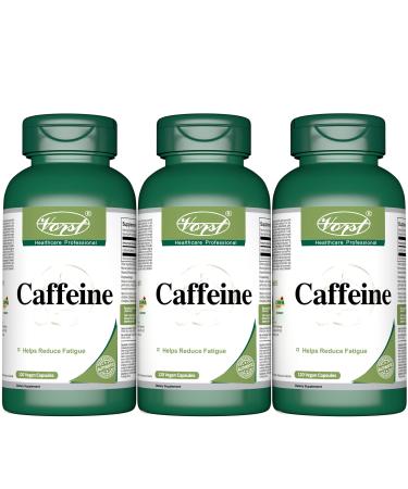 VORST Caffeine 180mg 120 Vegan Capsules | Caffeine Supplement Powder Pills for Energy Concentration & Mental Health | 3 Bottles