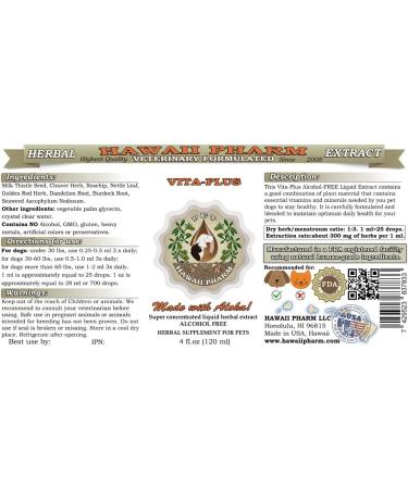 HawaiiPharm Vita-Plus Veterinary Natural Alcohol-Free Liquid Extract 4 oz Pet Herbal Supplement - Buy Online on GoSupps.com