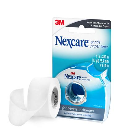 Nexcare Gentle Paper First Aid Tape with Dispenser, Ideal for Securing Gauze and Dressings, 1 in x 8 yds Dispenser and Roll