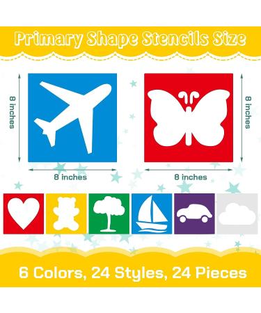 24 Piece Primary Style Kids Stencils Set - Large Washable Geometric and Garden Themed Templates for Drawing - Ideal for Kids, Toddlers, Preschoolers - Buy Online on GoSupps.com