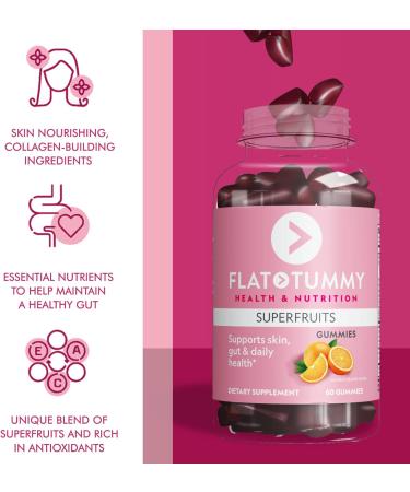 Flat Tummy Superfruits Gummies 60 Count - Vegan & Non-GMO - Skin, Gut, Cellular & Immune Health Support - Collagen, Keratin, Bamboo Silica, Vitamins A, C & E - Gluten-Free (Pack of 1) - Buy Online on GoSupps.com