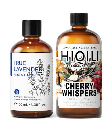 HIQILI 100ML Lavender Essential Oil & 150ML Cherry Whispers Fragrance Oil for DIY Diffuser