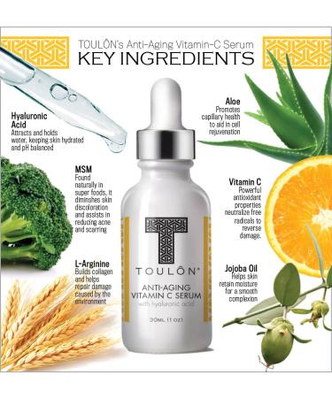 Toulon Vitamin C Serum with Hyaluronic Acid - Brighten & Hydrate Your Skin - 1 oz | Best International Shipping - Buy Online on GoSupps.com