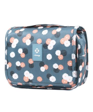 Hanging Travel Toiletry Bag Cosmetic Make up Organizer for Women and Girls Waterproof (Blue Flower)