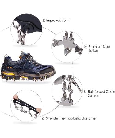Crampons Ice Cleats - 19 Stainless Steel Spikes - Anti-Slip Traction Snow Grips for Boots - Safe Protection for Hiking, Fishing, Walking - Men, Women, Kids - Large Black - Buy Online on GoSupps.com