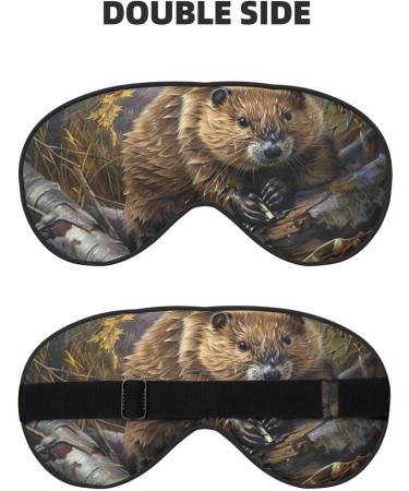 Beaver Working Print Unisex Sleeping Eye Mask | Soft Blocking Adjustable Strap Face Mask for Comfortable Sleep - Buy Online on GoSupps.com