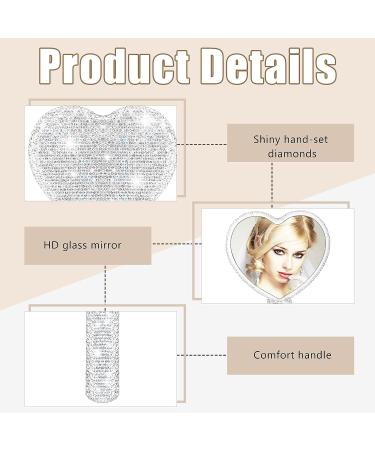 Bucherry 3 Pcs Rhinestone Heart Shaped Hand Mirrors - Dazzling Makeup Mirrors for Women, Girls - Perfect Wedding Gift - Buy Online on GoSupps.com
