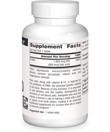 Source Naturals Folic Acid 800 mcg - 500 Tablets for Optimal Health - Buy Online on GoSupps.com