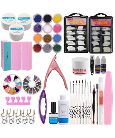 Warm girl uv mounting gel nail set 3 colors gel builder for nails kit nail thickness gel clear pink white hard 12 pieces glitter powder 200 pieces nail tip nail art manicure set 14 ml