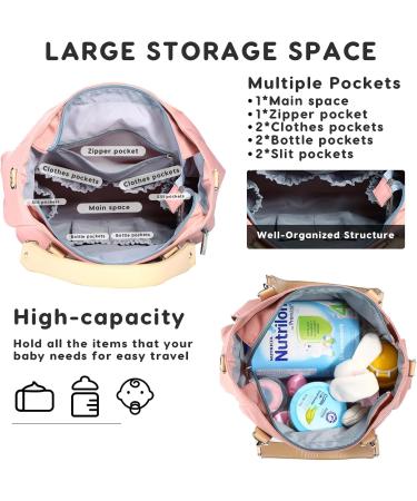 Sonarin Stylish Waterproof Baby Diaper Bag - Big Capacity Travel Shoulder Bag with Stroller Hooks & Pad - Pink - Buy Online on GoSupps.com