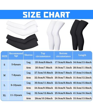 Kids Youth Basketball Compression Leg & Arm Sleeves - 4 Pairs Black/White (Small) - Buy Online on GoSupps.com