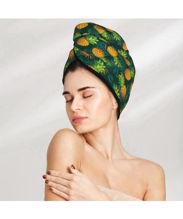 Hair Towel Wrap - Quick-Drying Turban with Button | Pineapples & Palm Leaves Design - Buy Online on GoSupps.com