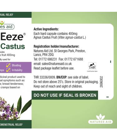Natures Aid PremEeze Agnus Castus 60 Vegan Capsules - Relief of PMS Symptoms - Buy Online on GoSupps.com