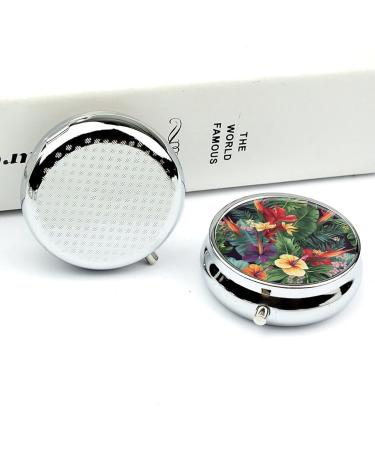 Travel Pill Box with Tropical Plant Design | 3 Compartment Portable Pill Organizer for Purses & Pocket - Buy Online on GoSupps.com