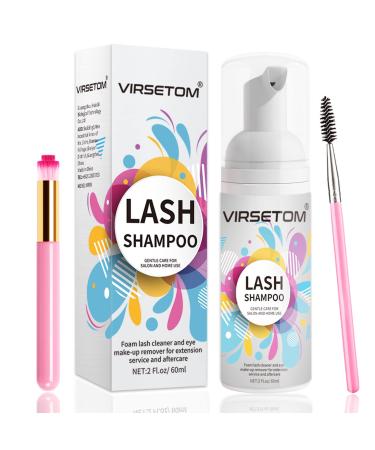 Eyelash Extension Cleanser, Eyelash Extension Shampoo For Eyelashes Cleansing and Extensions, Gentle Lash Shampoo 60ml + Brush + Mascara Wand, Paraben & Sulfate Free Lash Cleanser For Salon & Home Use 2 Fl Oz (Pack of 1)