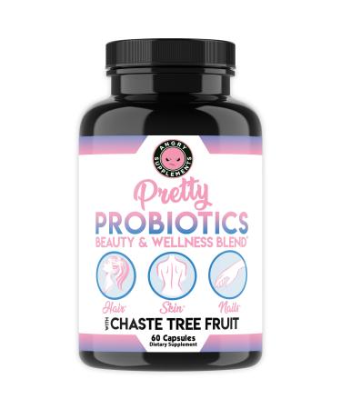 Angry Supplements Pretty Probiotics for Women Beauty & Wellness Blend to Support Hair Skin Nail & Gut Health: Zinc Chaste Tree Fruit Bifidobacterium & Lactobacillus 60 Capsules (1-Bottle)