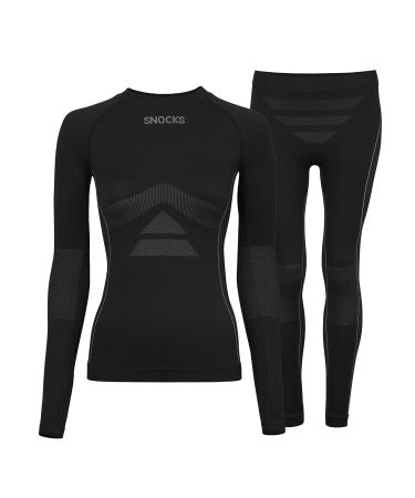 Snocks women thermoset size.S-XXL I thermal underwear Outdoor for optimal and dry warmth whether in winter sports running or working I thermal pants and long arm thermoshirt for every body type XS 1x black