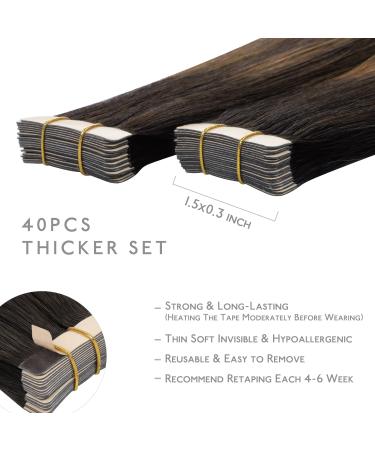 Buy If-of-Hearted Tape Extensions - 40pcs 80g 30cm Balayage Dark Brown to Chestnut Brown - Real Hair Invisible Tape In Extensions - Buy Online on GoSupps.com