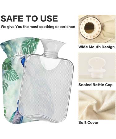 Hot Water Bottle with Cover - Peacock Leaves Design BPA Free 2L Large for Pain Relief | Ideal for Bed Hands & Feet - Buy Online on GoSupps.com