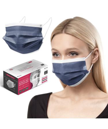 HARD 100 pieces Disposable Face Masks | Made in Germany | Type IIR & CE certified | Breathable Triple Layer - Filtration 99 78% | Elastic Earloops | Mouth Cover - Adults - Royal Blue 100 Piece standard size (17 5 cm x 9 5 cm) Royal Blue